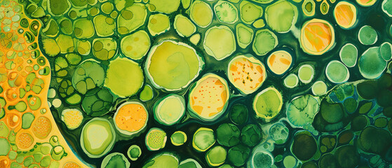 abstract wallpaper of a plant cells mural painting, detailed scientific subjects