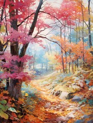 Obraz na płótnie Canvas Vibrant Autumnal Forests: A Pastel Landscape of Soft-Hued Season