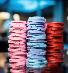 A stack of casino chips on the poker table, generative AI