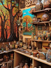 Fototapeta na wymiar Vibrant Marrakech Market Scenes: Forest Wall Art - Woodland Craftsmen