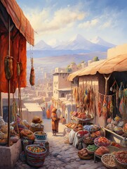 Vibrant Marrakech Market: Valley Landscape and Mountain-Top Traders