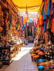 Obraz premium Vibrant Marrakech Market: Colorful Stalls and Wares
