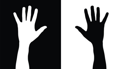 set of hand silhouettes isolated on white and black background, Vector collection of human hands of different gestures, hands gesturing black, Black hands silhouettes, vector illustration
