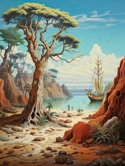 Whimsical Fairy Tale Scenes: A Captivating Collection of Island Artwork, Lost Boys, Pirates, and Desert Landscapes