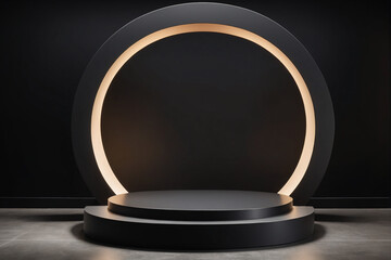 Black round arch podium pedestal presentation of a new product studio sale on black Friday