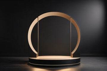 Fototapeta premium Black round arch podium pedestal presentation of a new product studio sale on black Friday