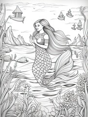 Whimsical Mermaid Sketches: Tropical Beach Art in Stunning Mermaid Scene