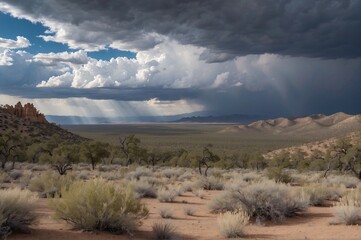 Fototapeta premium Beautiful view of Clouds over desert landscape in Gila National Forest, Santa Fe, New Mexico, USA