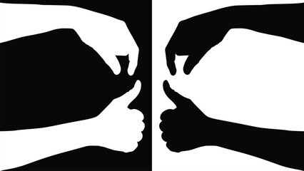 set of hand silhouettes isolated on white and black background, Vector collection of human hands of different gestures, hands gesturing black, Black hands silhouettes, vector illustration