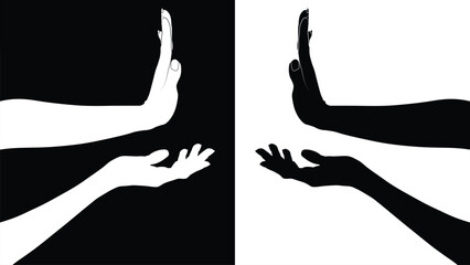 set of hand silhouettes isolated on white and black background, Vector collection of human hands of different gestures, hands gesturing black, Black hands silhouettes, vector illustration - obrazy, fototapety, plakaty