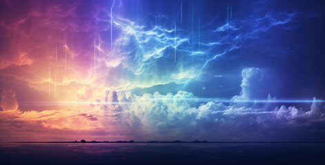 A wallpaper with multicolored clouds featuring shades of violet and blue, generative AI