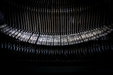 Abstract typewriter background with metal part and elements of retro typewriter