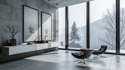 Minimalist modern interior design with concrete wall background