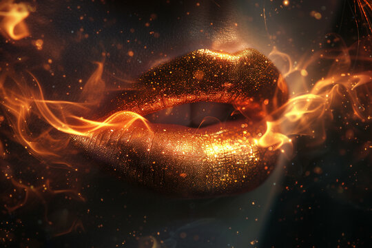 A fiery representation of lip imprints as a symbol of feminine vitality,