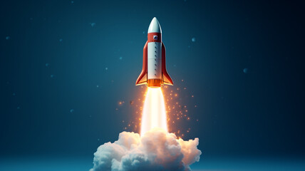 rocket on dark blue background