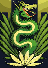 Text Background Set: Marijuana Festival, Golden Green Dragon, Dinosaur, Black Gold Asian Cannabis...