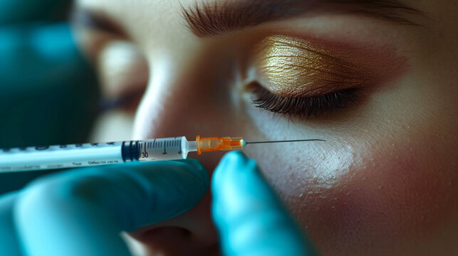 A rich, monochromatic illustration of a botox treatment, depicted in a deep, mahogany brown,