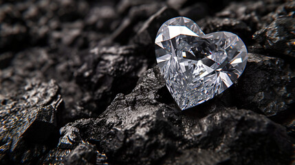Heart shaped diamond on black coal background