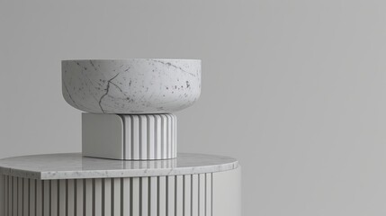 An exquisite marble bowl is sitting on top of a marble pedestal.