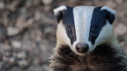 A furry badger is looking at the surroundings.