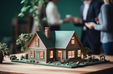A small model of a new home signifies a successful deal in the real estate market, generative AI