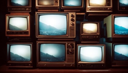 Vintage Retro Televisions Stacked Together