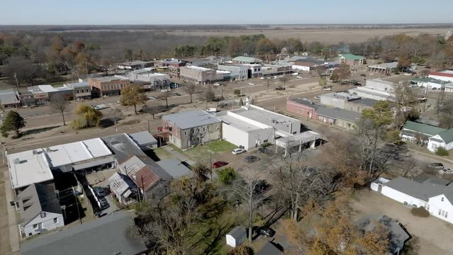 Downtown Tunica, Mississippi with drone video moving in a circle.