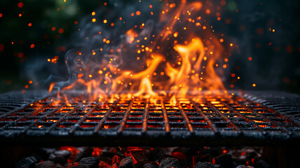 Barbecue Grill With Fire Flames, Empty Fire Grid