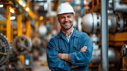 Confident Contractor in Blue Suit at Construction Site