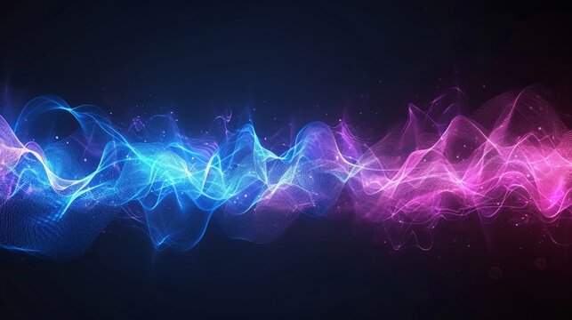 A blue and pink wave of light creates a magical particle effect on a black background, resembling quantum waves.