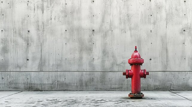 A red fire hydrant is positioned in front of a concrete wall, captured in a basic photo, creating an isolated background.