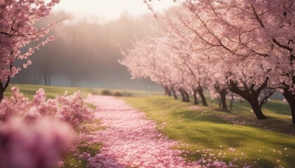 Obraz na płótnie Canvas cherry blossom orchard, trees, pathway, photography backdrop, wedding backdrop, photoshop overlay,