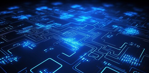 Technology circuit background with blue lights in the form of a graphic background.