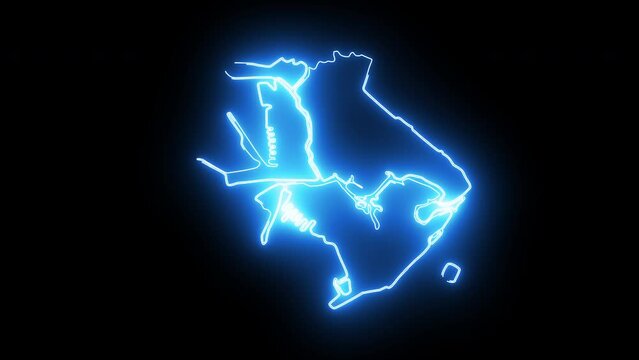 Animated map of Manila in the Philippines with a glowing neon effect