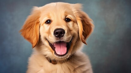 Joyful Golden Retriever Puppy with a Playful Smile Portrait - Generative AI
