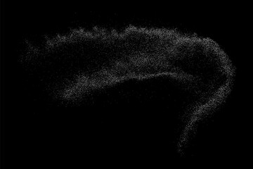 Obraz premium White grainy texture. Abstract dust overlay. Grain noise. White explosion on black background. Splash light realistic effect. Vector illustration.