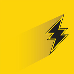 thunder bolt symbol with shadow on yellow background