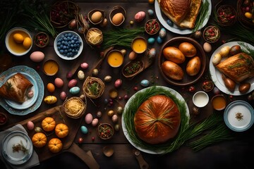Gathering with Easter Feast for Theme Background