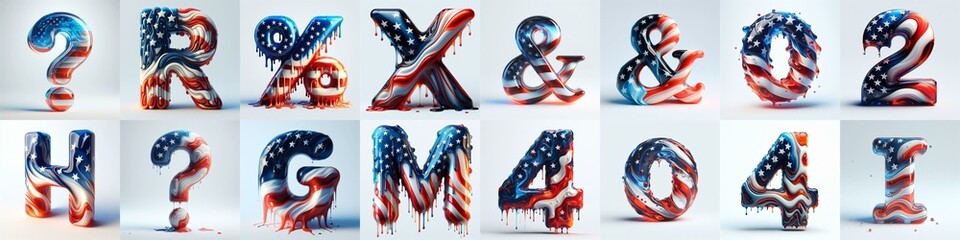 US flag glass 3D Lettering Typeface. AI generated illustration