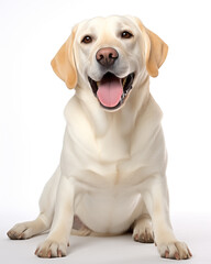 Labrador retriever dog playful sitting portraits photo on white background