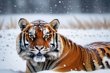 Obraz premium siberian tiger in snow