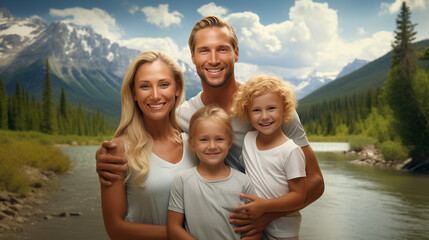 Fototapeta na wymiar beautiful family in the mountains