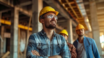 Architect Caucasian man working with colleagues mixed race in the construction site. Architecture engineering at workplace. engineer architect wearing safety helmet meeting