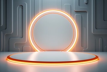 The white surface has a convex shape and the edges glow neon orange.