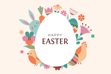 Happy Easter floral background, Easter egg card, framed banner design