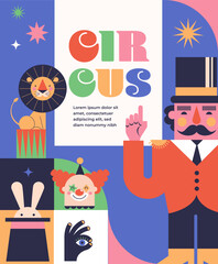 Naklejka premium Circus concept illustration in retro colors. Modern poster and banner design.