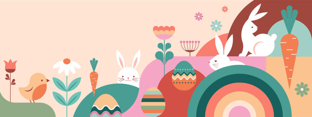 Happy Easter geometric background, Easter card, banner design