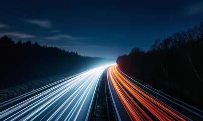 Foto op Canvas Long Exposure Night Highway with Light Trails © ABDULRAHMAN