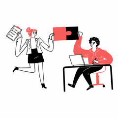 Illustration jigsaw puzzle pieces symbol of teamwork. Problem-solving, business challenge business connection jigsaw puzzle, partnership concept.