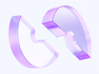 3d glass shape of half ring with colorful gradient. modern design illustration. 3d rendering of geometric translucent icon isolated on white background